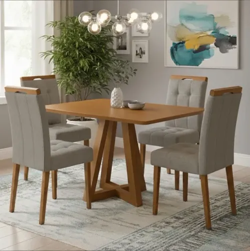 Conjunto Mesa de Jantar Belina 120 com 4 Cadeiras Veludo Cinza Grafite