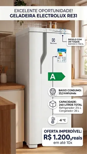 Geladeira Electrolux RE31 240L Branca - Degelo Prático