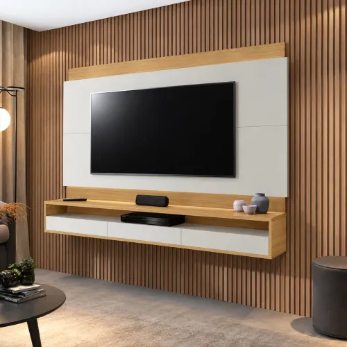 Painel Savoy Para Tv Até 65 Polegadas Com Led 3 Portas Basculante