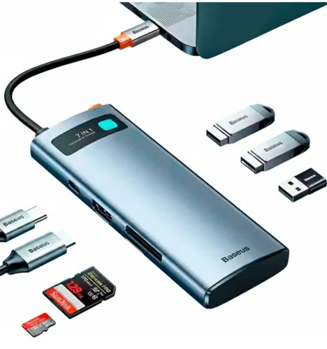 Hub baseus 4k 7 em 1 HDMI, TipoC, cartão sd e usb