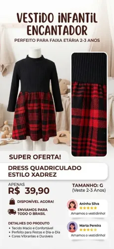 Vestido quadriculado 2/3 anos