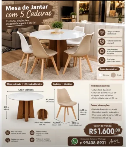 Mesa redonda com 5 cadeiras