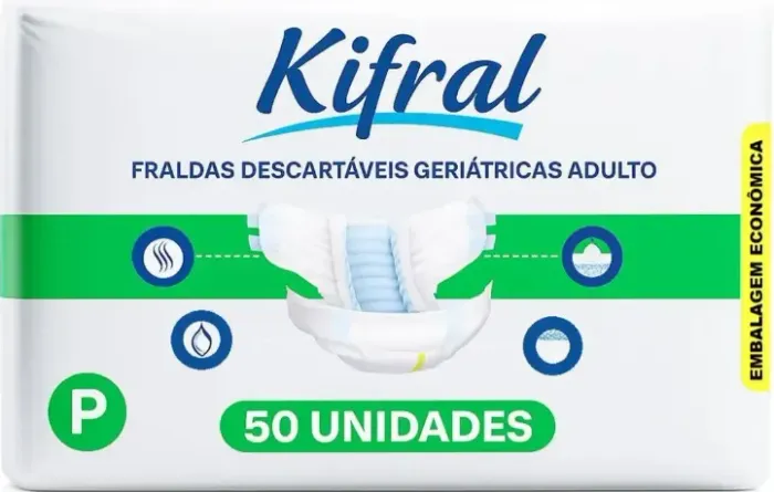 Pacotão De Fraldas Geriátricas Kifral 50 unidades - Tam: P e EG