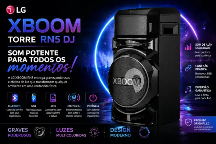 Caixa de Som LG XBOOM RN5 DJ Bluetooth 600W RMS USB MP3 - Preta