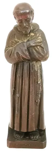 Antiga Escultura produzida Bronze francês cinzelado, representando São Francisco de Assis 
