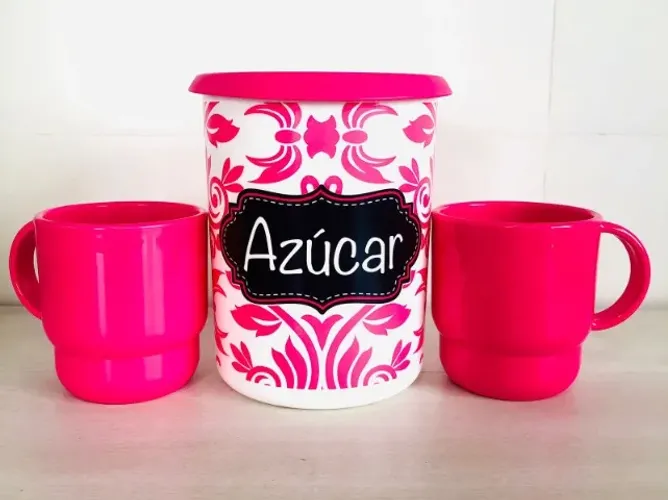 Tupperware Kit Toque Magico Açúcar + 2 Caneca Milano Rosa