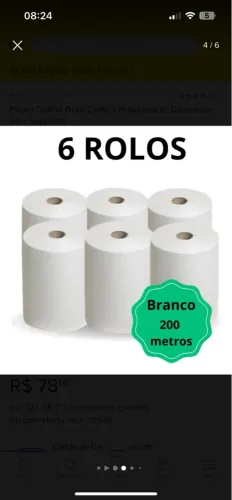 Papel Toalha Auto Corte em Bobina P/ Dispenser 6un