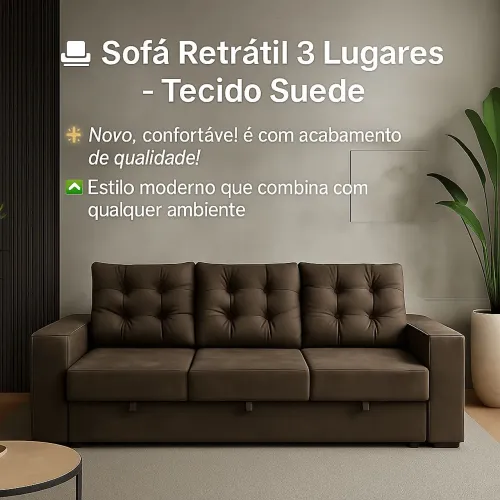 Sofá Retrátil 3 Lugares Tecido Suede preço de fábrica