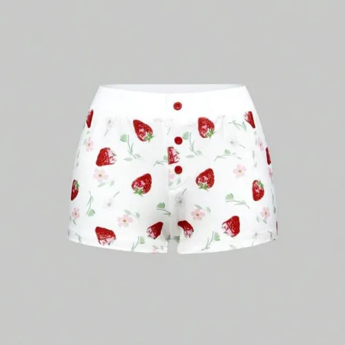 Short Feminino de Algodão Estampa Morango - Confortável e Leve (Tamanho M)<br>