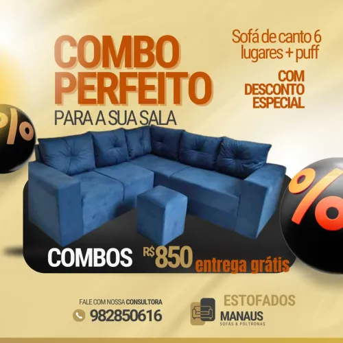 Sofá de Canto 6 lugares com Puff - Entrega Grátis!