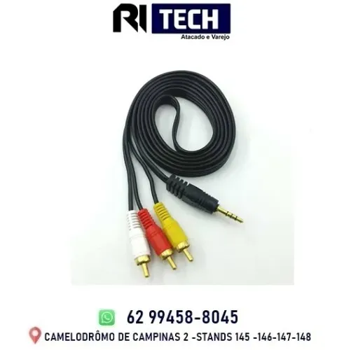 Cabo De Áudio Auxiliar P2 Macho Para 3 Rca 1,5 Metro Cabo Auxiliar P2 X 3 Rca Cabo P2 Rca