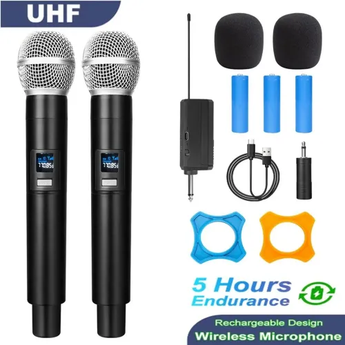 Microfone sem fio duplo recarregavel pra karaokê caixa de som