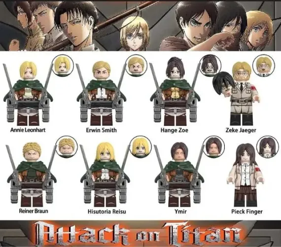 Minifiguras LEGO Attack on Titan - Eren, Levi, Mikasa anime manga mini figura minifigure b
