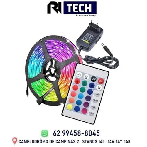 Fita Super Led 5mt Rgb 5050 Colorida Sanca Decoração + Controle + Fonte