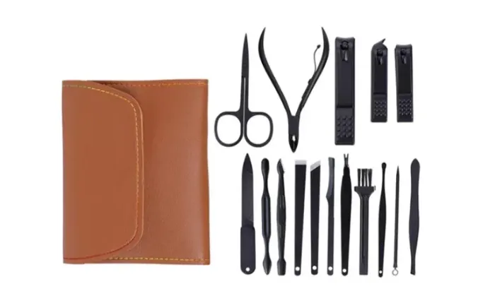 Manicure Pedicure e Tratamento Facial, Tesoura, Cortador de Unhas de Aço - 16pcs   Kit fer