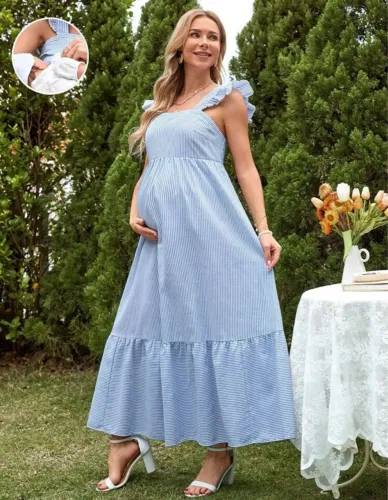 Vestido gestante listrado azul