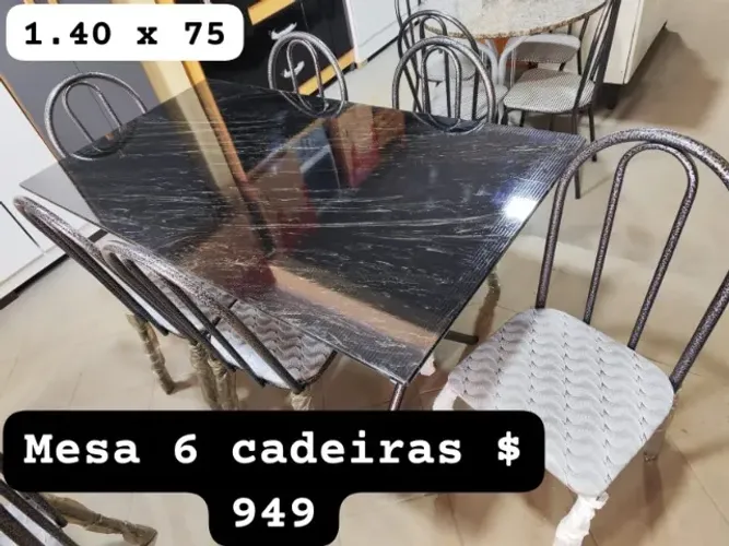 Mesa Nova 6 Cadeiras Tampo de Pedra na Promoção 