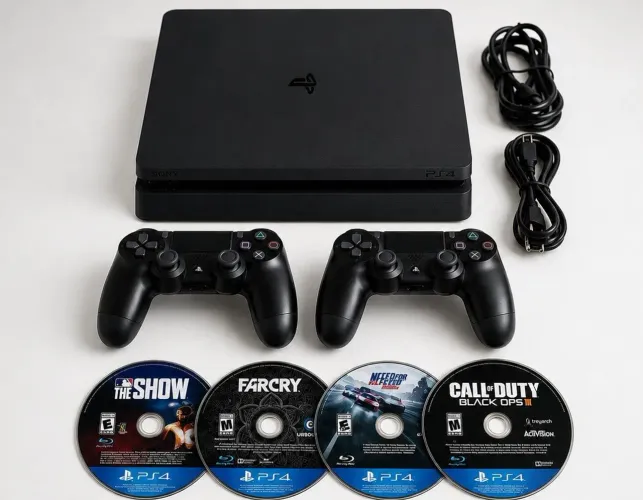 PS4 Slim 1TB + 2 Controles Originais + 4 Jogos - Pronto para Jogar