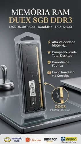 Memória RAM Desktop DDR3 8GB 1600MHz Duex