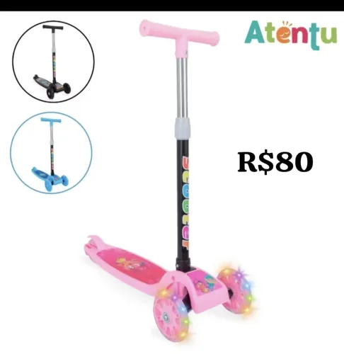 Patinete infantil 3 rodas com led luzes dobrável ajustável menina novo lacrado