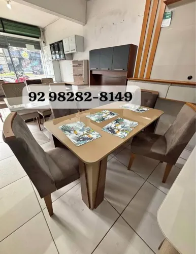 mesa de 6 lugares com tampo de vidro