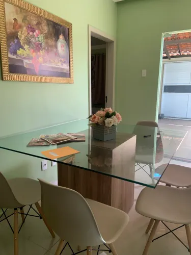 Mesa grande de vidro com 6 cadeiras