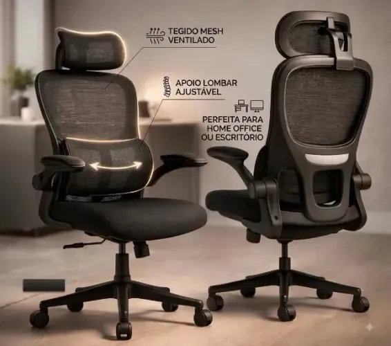 CADEIRA ERGONÔMICA DE ESCRITÓRIO/HOME OFFICE COM APOIO LOMBAR