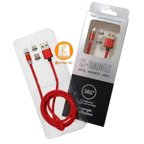 Cabo USB Magnético turbo para Celular 3 em 1 (V8 Micro, Lightning iPhone e TIPO-C) XCABLE