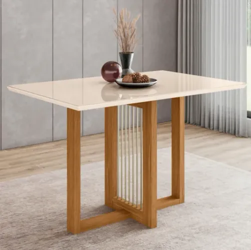 Conjunto Sala Jantar Natalí 120cm Canto Reto Ccom Vidro