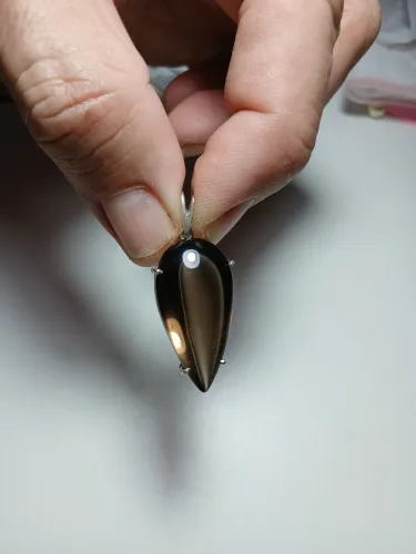 Pingente Gota de Quartzo Fumê Natural com prata