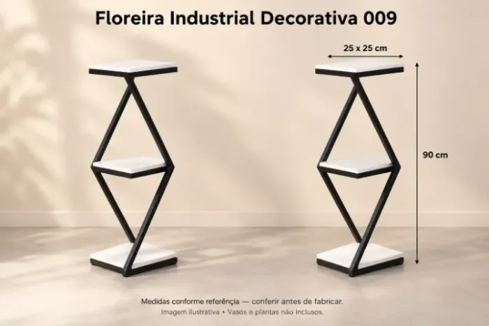 Floreira industrial geométrica com 3 apoios para vasos