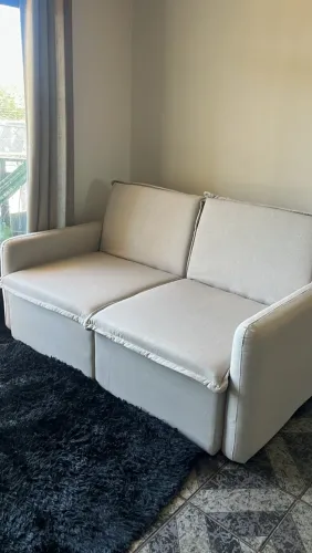 Sofá Retrátil e Reclinável Bege em Ótimo Estado