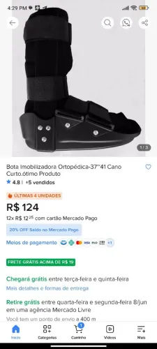 Bota Ortopédica Imobilizadora Cano Curto Tamanho P (34 ao 37)