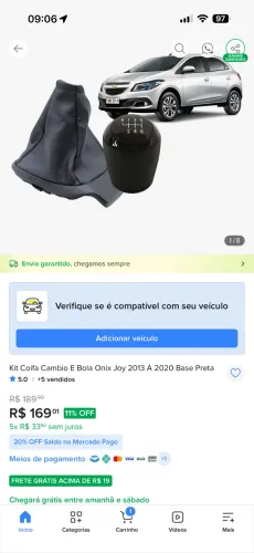 Coifa e bola cãmbio onix (2012-2020) compatível com outros modelos