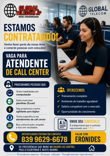 Vaga para vendedor  receptivo e ativo em Call Center