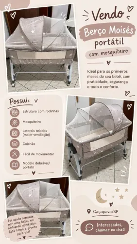 Berço Moisés portátil com mosquiteiro