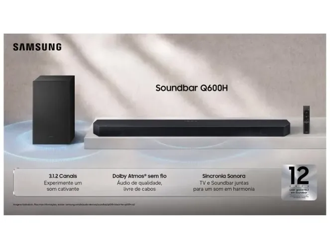 Soundbar Samsung HW-Q600H 3.1.2 Canais Dolby Atmos, NF 1 ano garantia