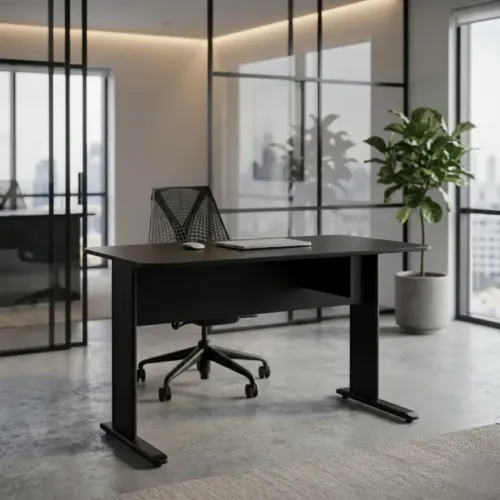 Mesa Escritório Preto Estrutura 15mm Sem Gavetas Design Funcional 23333