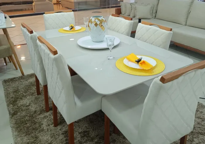 Conjunto mesa de vidro 6 cadeiras