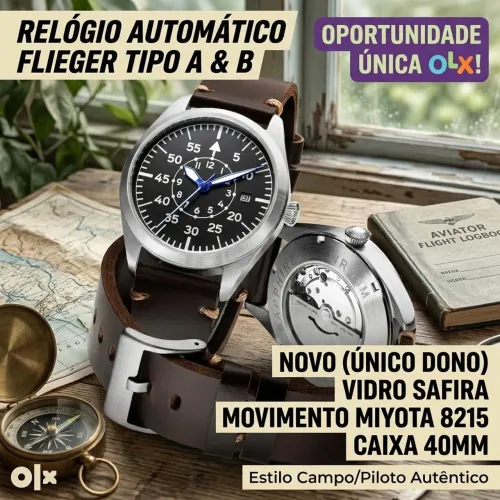 RELÓGIO AUTOMÁTICO PILOTO / FLIEGER - MAQUINA MIYOTA + SAFIRA (ESTADO DE NOVO)