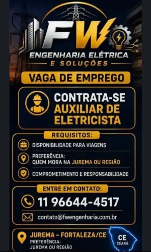 Vaga de auxiliar de eletricista