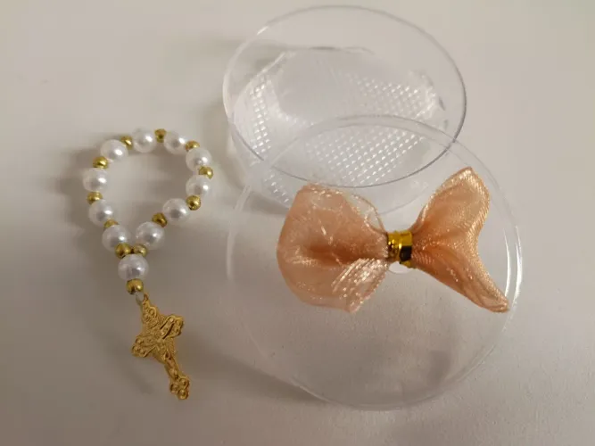 KIT 30 lembrancinha BATISMO Batizado 10 latinha + 10 dezenas mini terço + laço organza