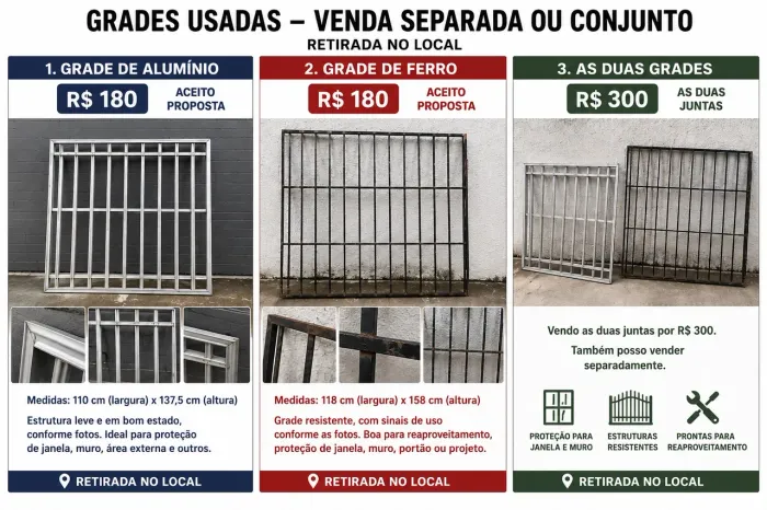 2 Grades de Proteção - Alumínio + Ferro - R$ 180