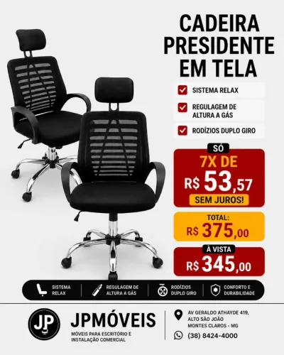 CADEIRA PRESIDENTE ENCOSTO EM TELA E BASE RELAX