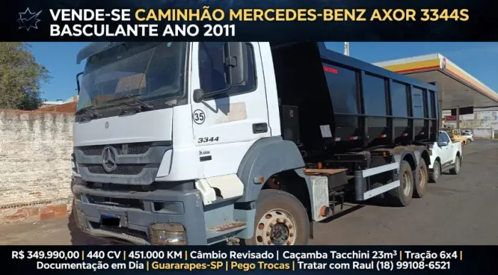 *MERCEDES-BENZ AXOR 3344 S TRAÇADO 6X4 2011 *CAÇAMBA NOVA FACHINE 23M³*ACEITO TROCAS