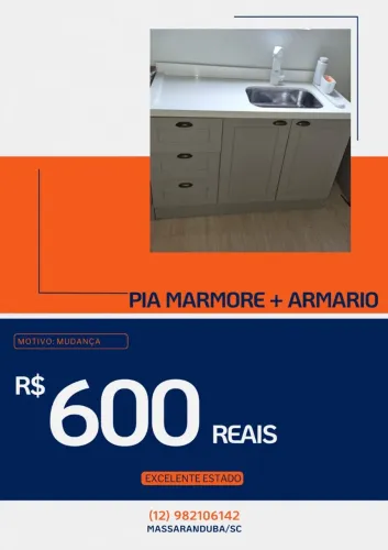 Pia de Mármore + Armário com Gavetas