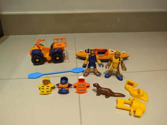 quadriciclo e caiaque imaginext + bonecos - fisher price