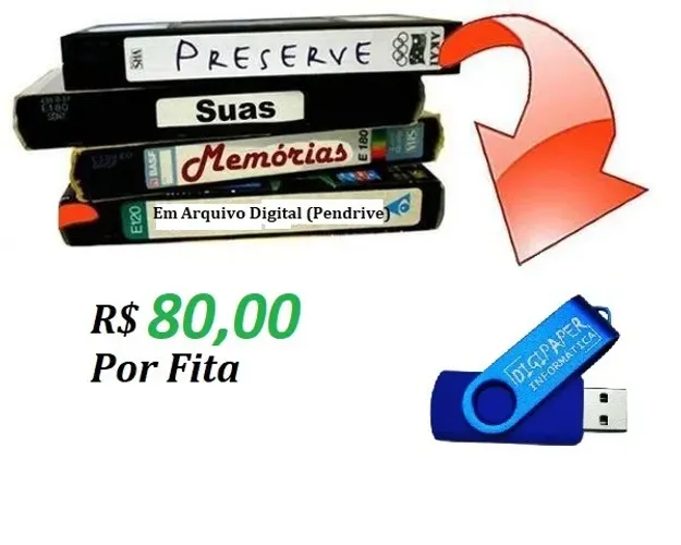 Serviço de Gravação Fita VHS e 8mm para Arquivo Digital R$ 80,00