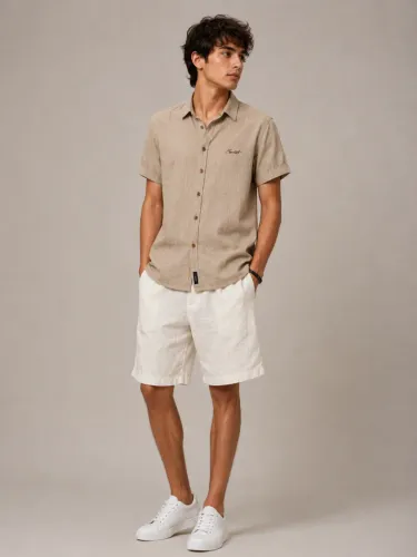 Camisa Masculina Convicto Basic - Bege | Linho Misto