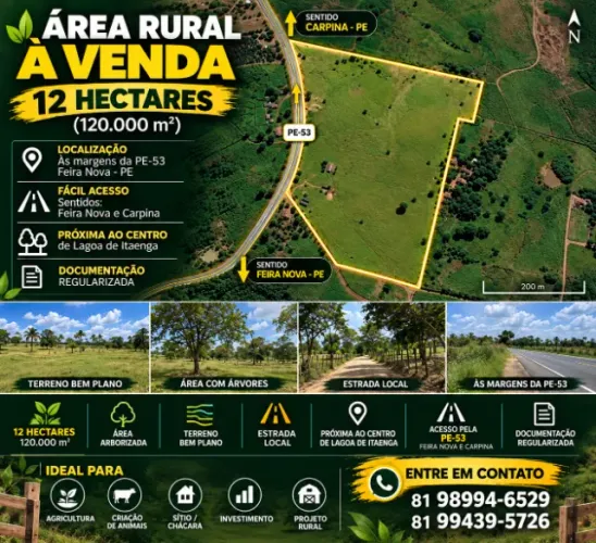 ÁREA RURAL À VENDA ? 12 HECTARES